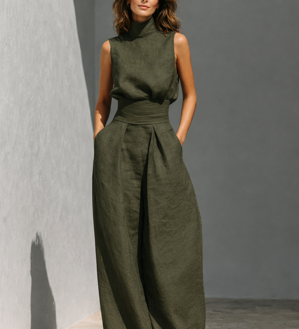 Mekko pehmeää puuvillaa ja pellavaa, hihaton, naisten malli